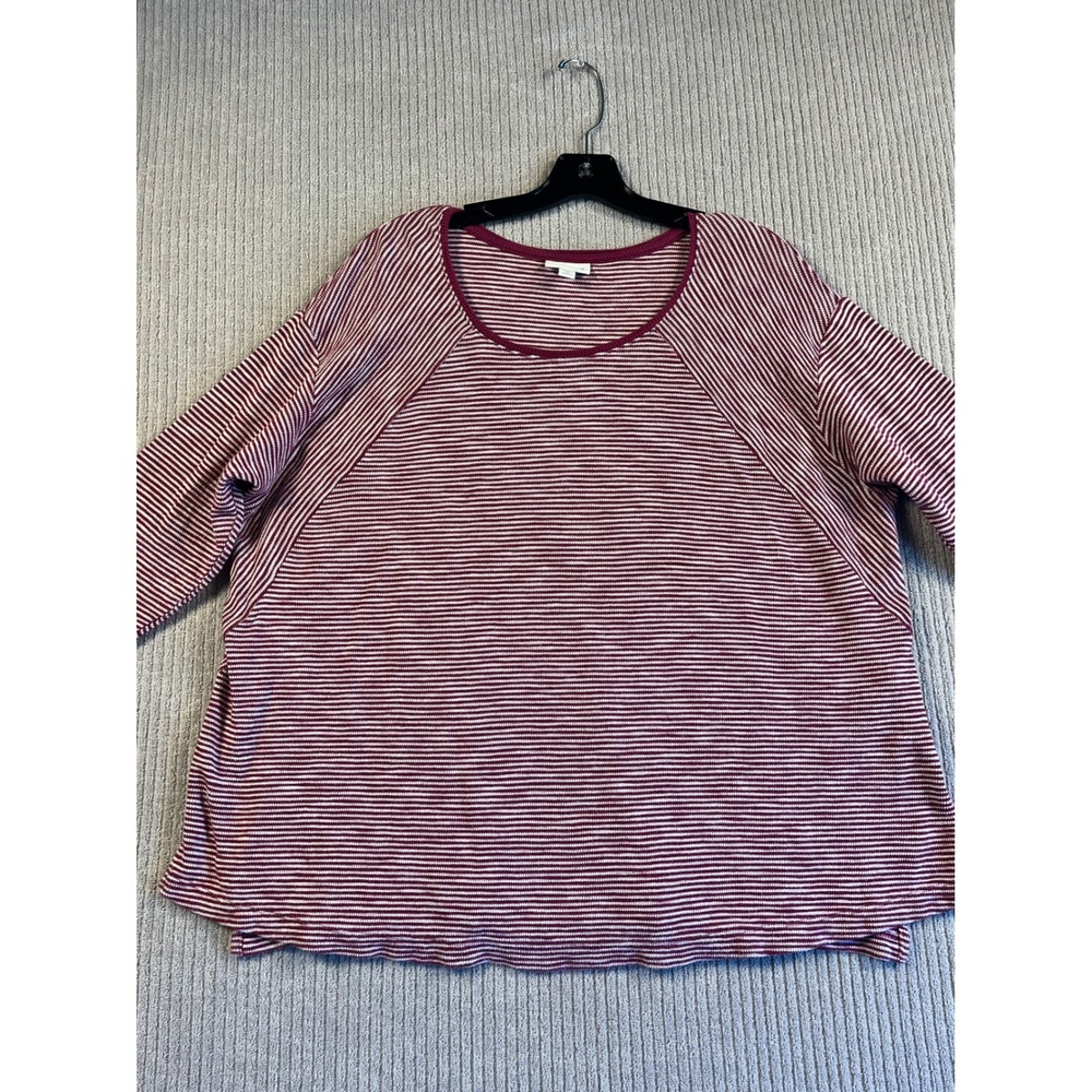 J. Jill Top Women's 2X Berry Pink Striped Long Sleeve Thermal Cotton Modal